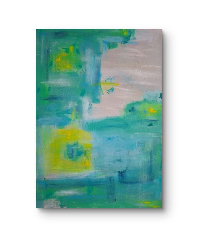 Abstrakte Acrylmalerei in Blau-Grün mit sanften Übergängen und Strukturen