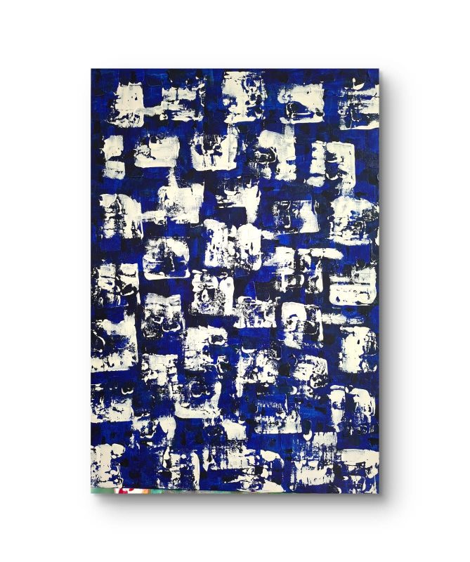 Abstrakte Acrylmalerei in Blau-Weiß mit strukturierter Oberfläche