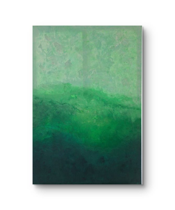 Abstrakte Acrylmalerei mit grünem Farbverlauf von dunkel zu hell