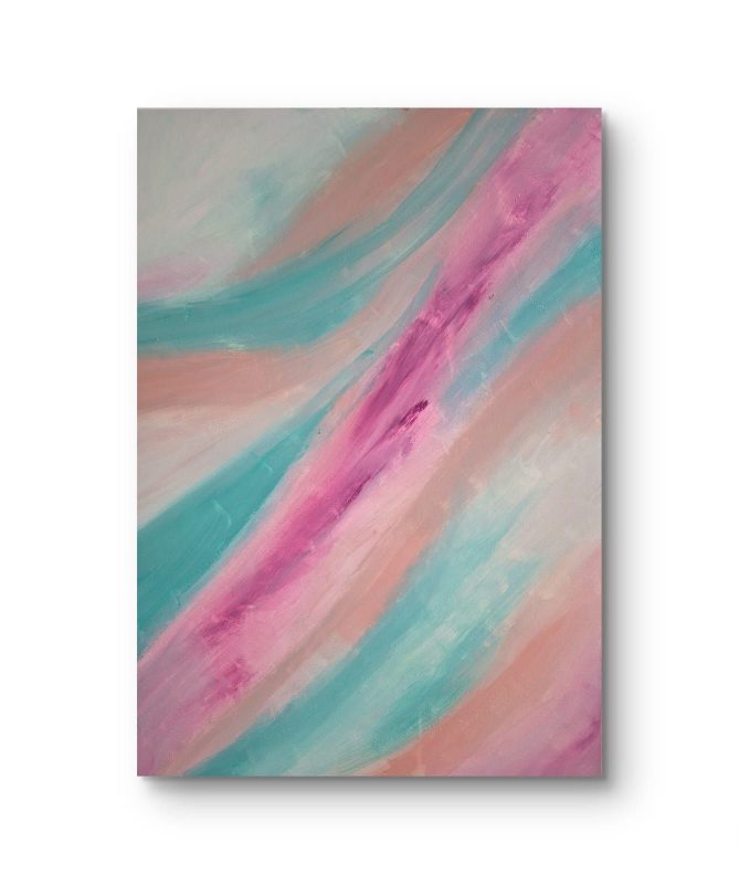 Sanfte abstrakte Acrylmalerei in Rosa und Blau Pastelltönen